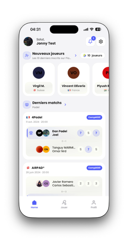 PlayPad-Community: neue Spieler und aktuelle Matchergebnisse